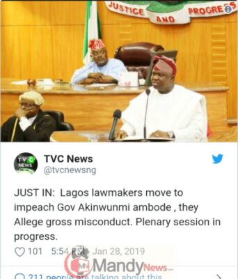 Lagos Lawmakers Move To Impeach Gov Akinwunmi Ambode