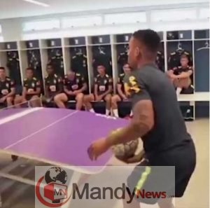 Neymar, Gabriel Jesus, Ederson Play Table Football In Brazil Locker Room Neymar, Gabriel Jesus, Ederson Play Table Football In Brazil Locker Room