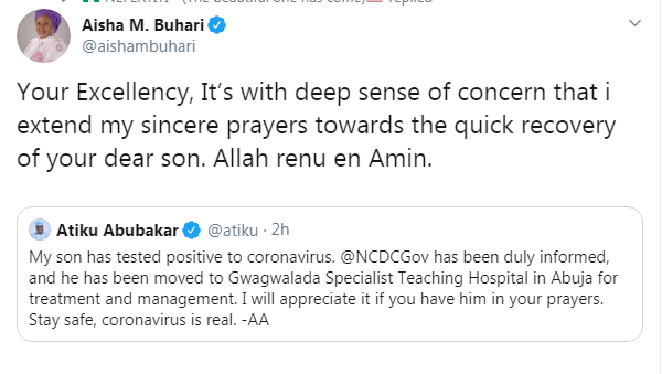 Coronavirus: Nigeria's First Lady Reacts To Atiku’s Son Case 3 Screenshot 3 5