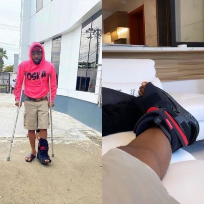 Davido Suffers Ankle Injury, He's Now on Crutches 1 davido on crutches