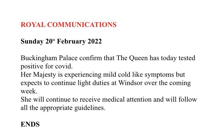 Buckingham palace statement on Queen Elizabeth coronavirus

