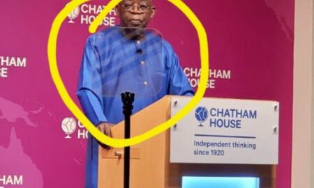 Tinubu Caught Reading From Teleprompter During Speech At Chatham House (Video)