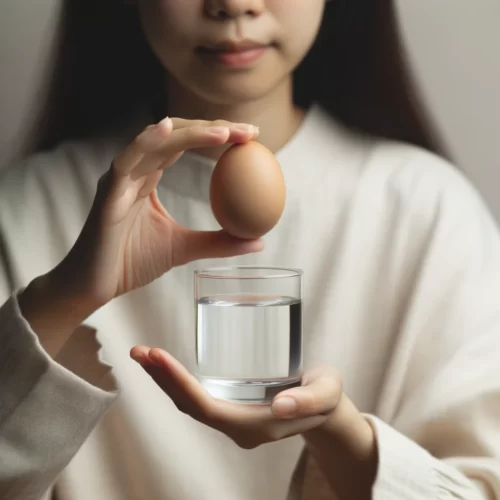 A person delicately holding a raw egg above a clear glass filled with water, symbolizing the beginning of an egg cleanse ritual.